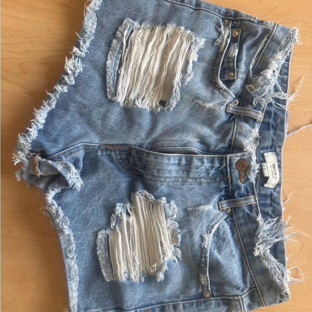 Forever 21 Blue Distressed Jean Shorts
